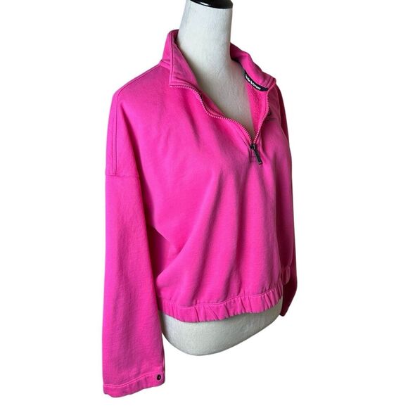 Calvin Klein Performance Hot Pink Cropped Quarter Zip Logo Fleece Pullover Sz XL - Picture 2 of 10